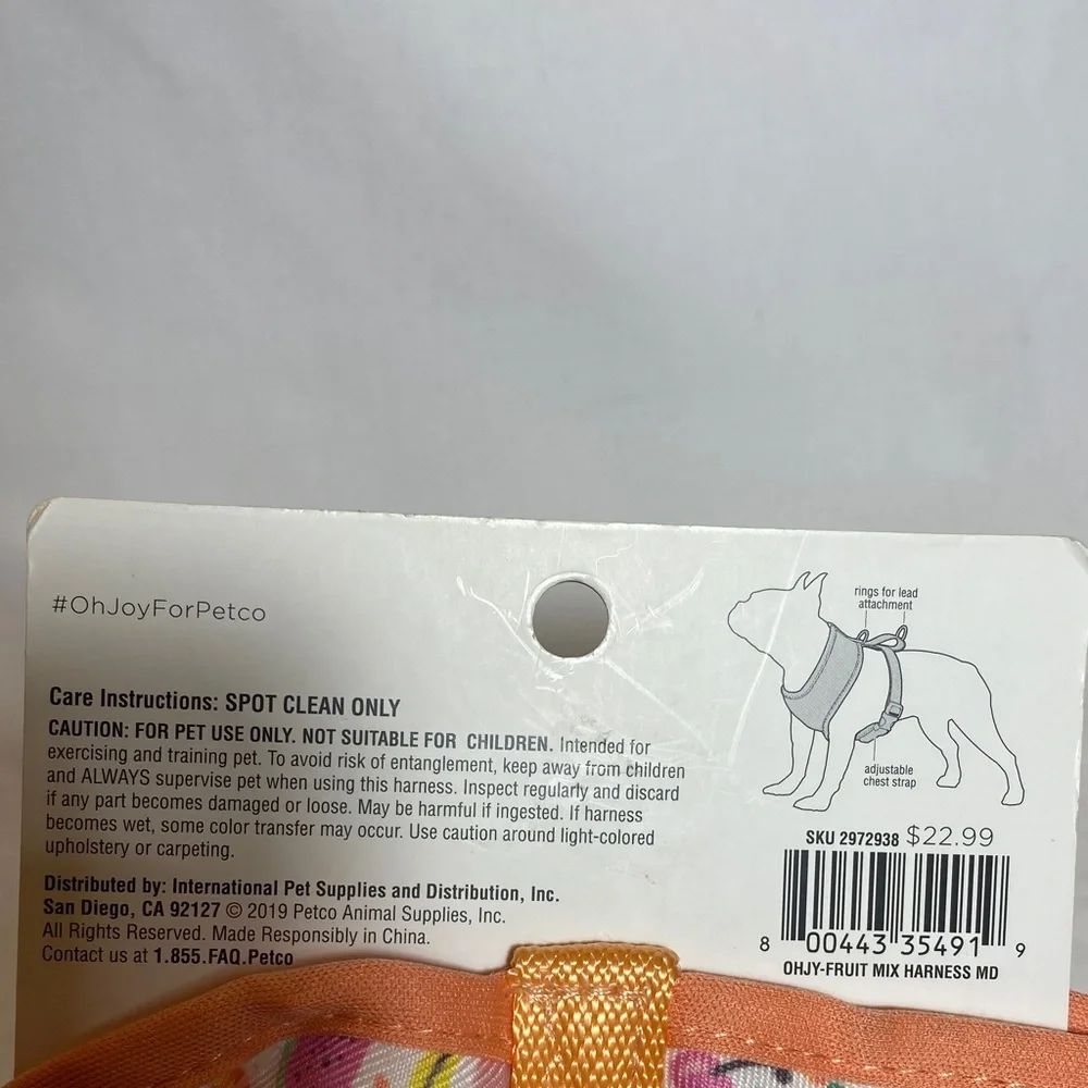 Oh joy! Dog Harness in a Fun Fruit&Veggie patten & orange web Size-M NWT